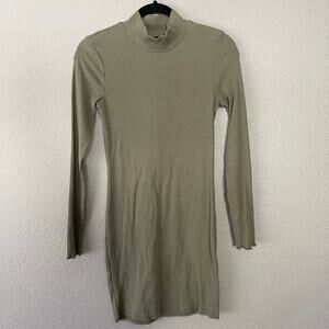 Abercrombie & Fitch Ribbed Body-con Mock Neck Women's Army Green Small Dress